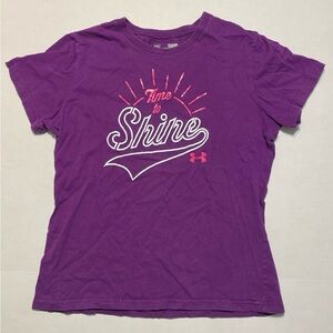 Under Armour Girls Time To Shine Heat Gear Purple Short Sleeve T-shirt Size Lg